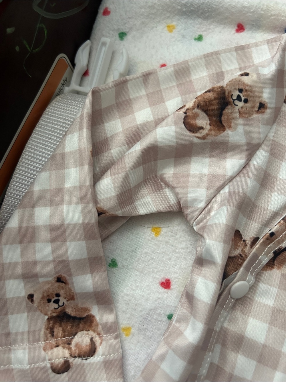 Soft Beige Gingham Teddy Baby One-Piece with Hat - Picture 5 of 7